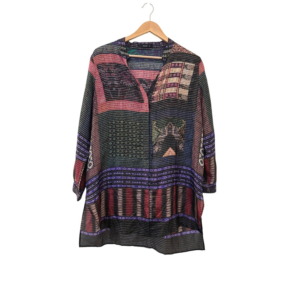 Etro Italy Silk Patchwork Metallic Button Down Top Women 50 Luxury Designer Art